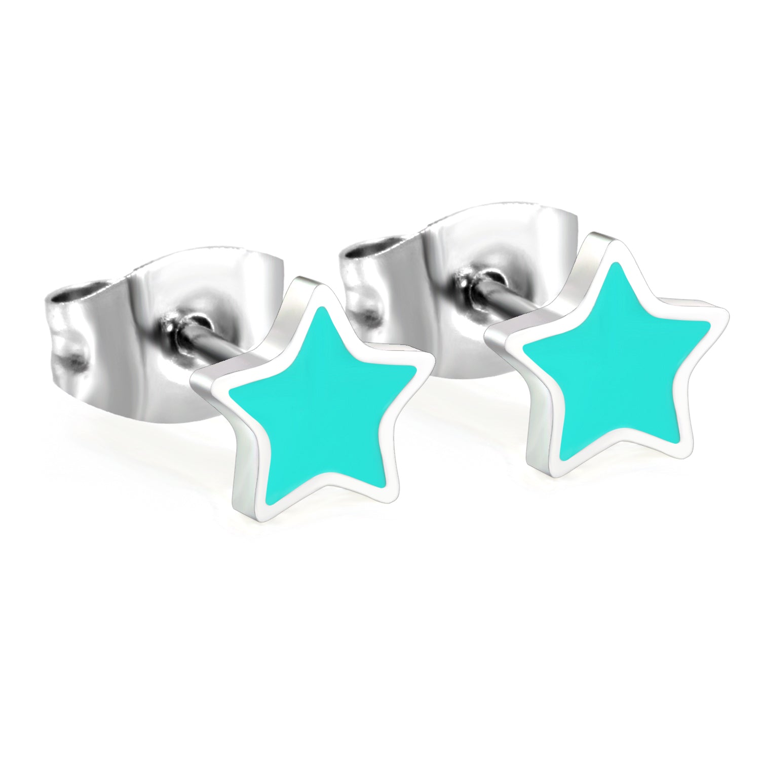 7mm Star with Mint Green Drip Earrings Steel Color asonjewelry